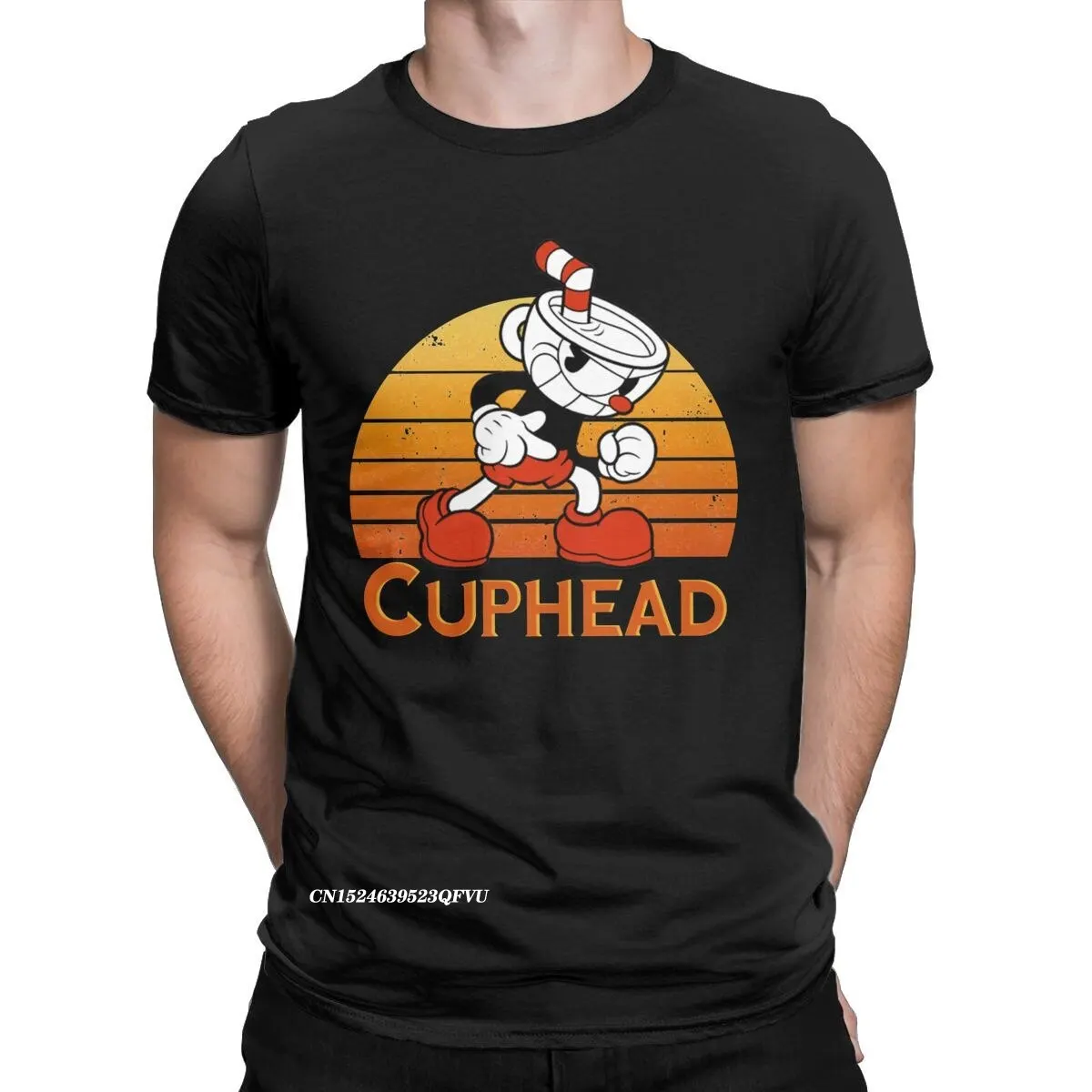 

Men's T-Shirts Cuphead Vintage Sunset Funny Pure Cotton Tees Graphic Cartoon Oversized T Shirt Harajuku Alternative Clothing