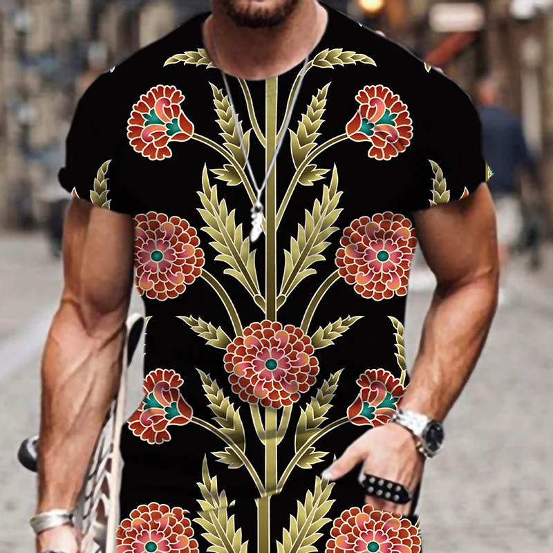 2022 модная футболка с 3D принтом Персидского узора маленькими цветами летняя