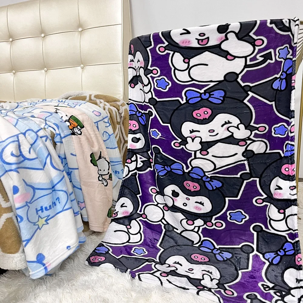 

Kawaii Sanrio Kuromi Cinnamoroll Pochacco Cute Cartoon Flannel Blanket Office Shawl Blanket Animation Peripherals Festival Gift