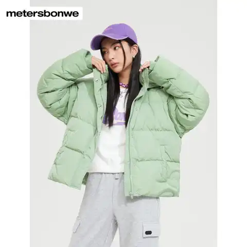 Новая зимняя однотонная пуховая куртка Metersbonwe с капюшоном для женщин 22 дюйма 80% теплая Толстая короткая одежда Повседневная Свободная тренд...