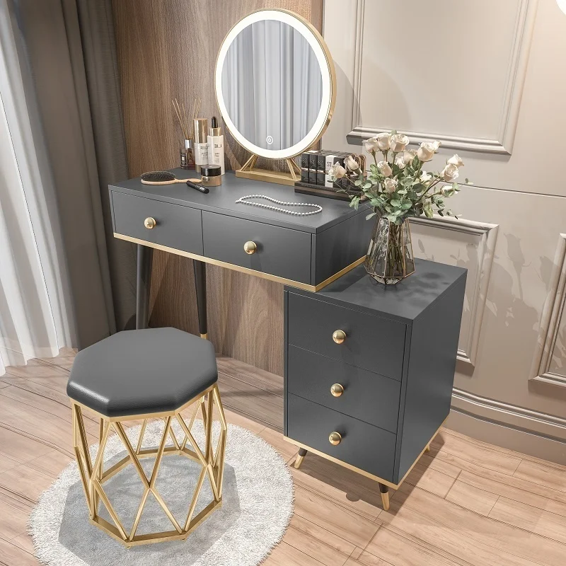 

Light Luxury Dressing Table Bedroom Modern Simple Small Apartment Makeup Table Bedside Storage Cabinet Integrated Multi-function