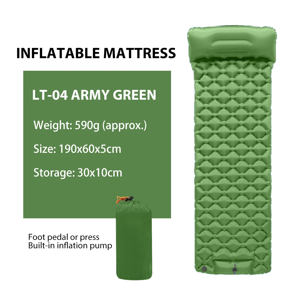 

Ultralight Outdoor Camping Sleeping Pad Inflatable Mattress with Pillows Ultralight Air Mat Built-in Inflator Pump Travel Hiking