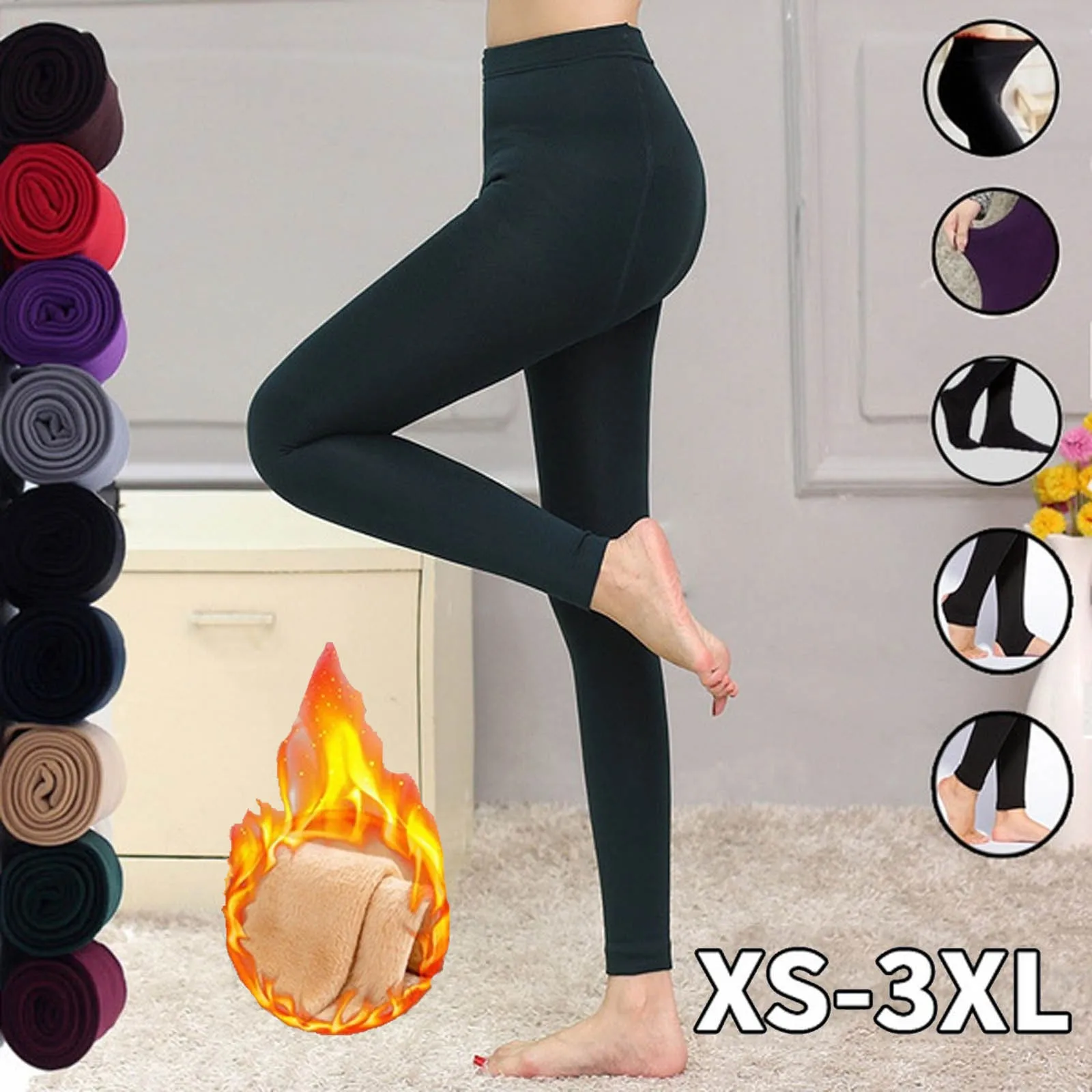 

Autumn Winter Leggings Pantalon Woman Thick Warm Leggings Candy Color Brushed Charcoal Stretch Fleece Elastic Pants