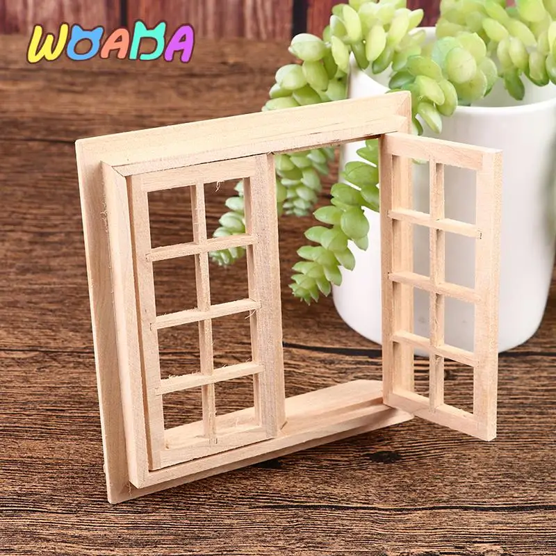1:12 Dollhouse DIY Miniature Door Window 16 Grids Wooden Square Windows Model Home Doll House Decor Accessories