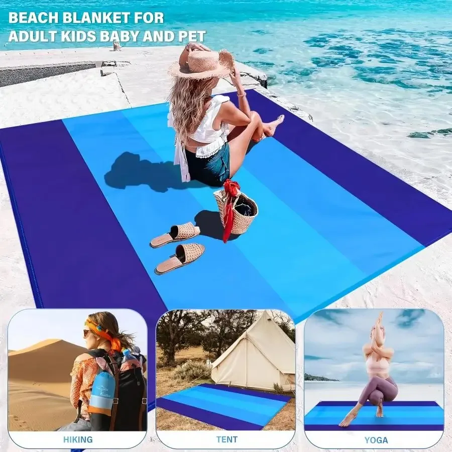 Пляжный коврик SSUNTAK Large Sand Free Beach Mat Color Block из ткани Оксфорд рипстоп с колышками, складной, защищающий от песка, для пляжа и морского побережья (art.: 3920dc407f66e) - 3920dc407f66e
