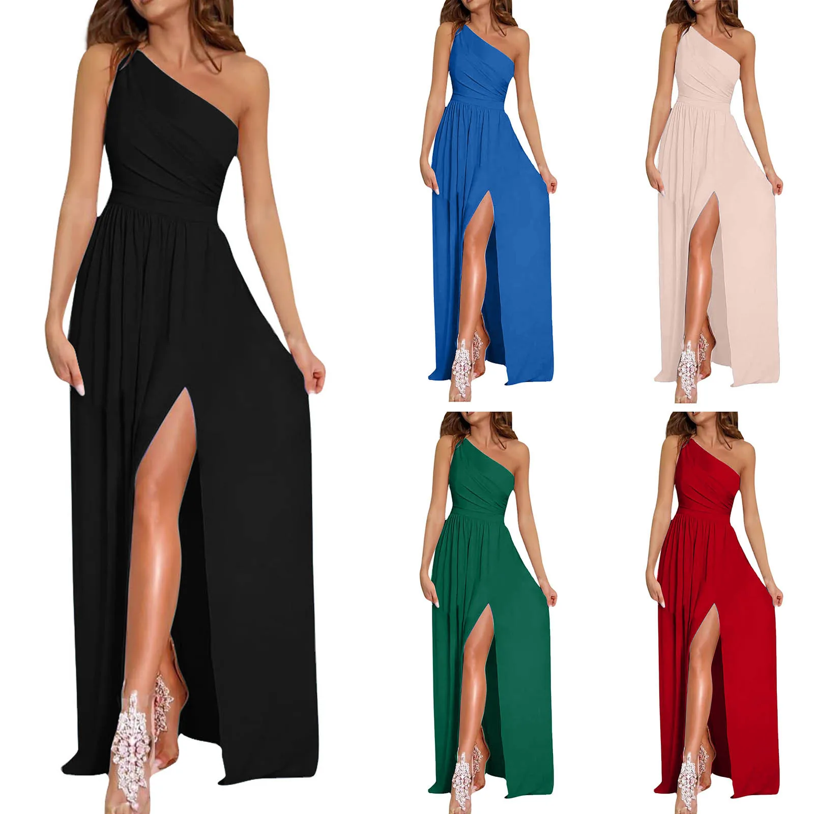 Женское сексуальное длинное платье на одно плечо Открытое с вырезом лодочкой и