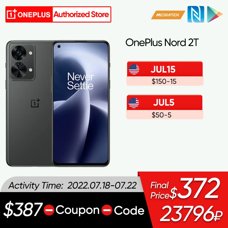 OnePlus Nord 2T Global Version MTK Dimensity 1300 5G Smartphones 8GB 128GB Mobile Phone 80W Fast Charge 90Hz AMOLED 50MP Camera