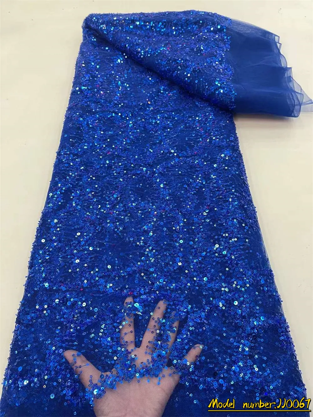 

BLUE Luxury Tulle Lace With Sequins African Lace Fabric 2022 High Quality Nigerian Mesh Lace Fabric Net Lace For Dress JJ0067