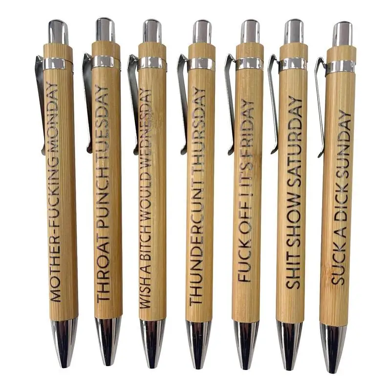

_ 7 шт. бамбуковые забавные ручки для взрослых, цитаты, ручка, рисунок, шариковая ручка со стилусом, мотивационные сообщения