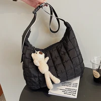 nylon waterproof big soft high capacity shoulder bag for women 2022 luxury fashion shopper quilted handbags with pendant