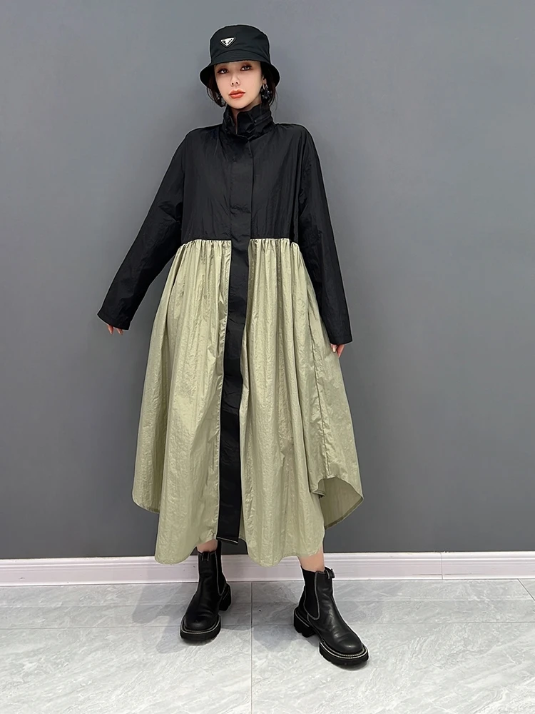 

SuperAen Europe 2022 Autumn New Korean Fashion Trend High Collar Splice Dress Casual Dress for Women