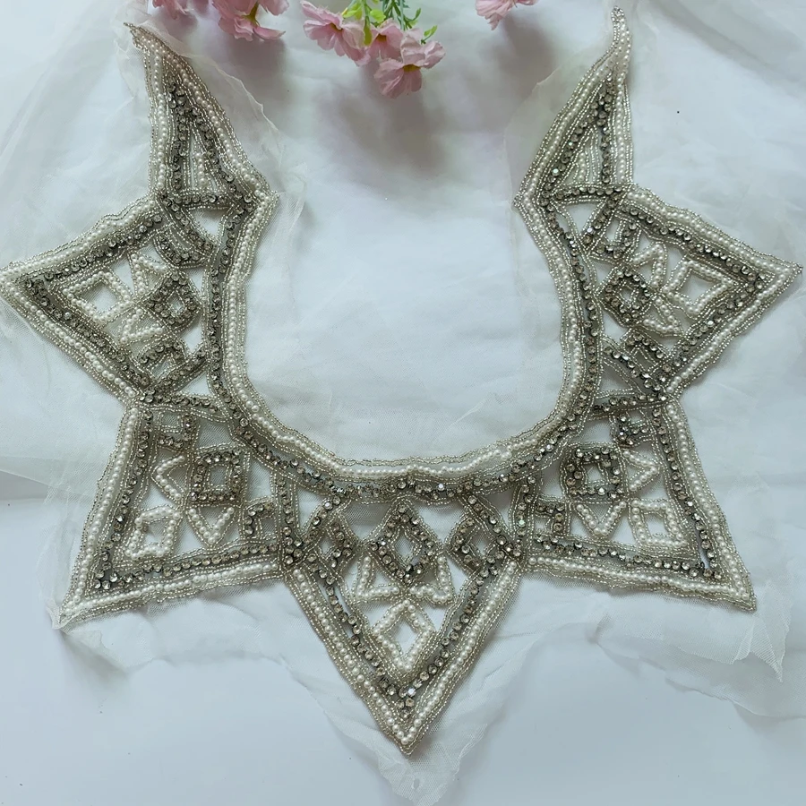 

Silvery Beading Beads Rhinestones Beaded Collar Women Costume Dress DECOR Patch 2022 NEW 1 Piece