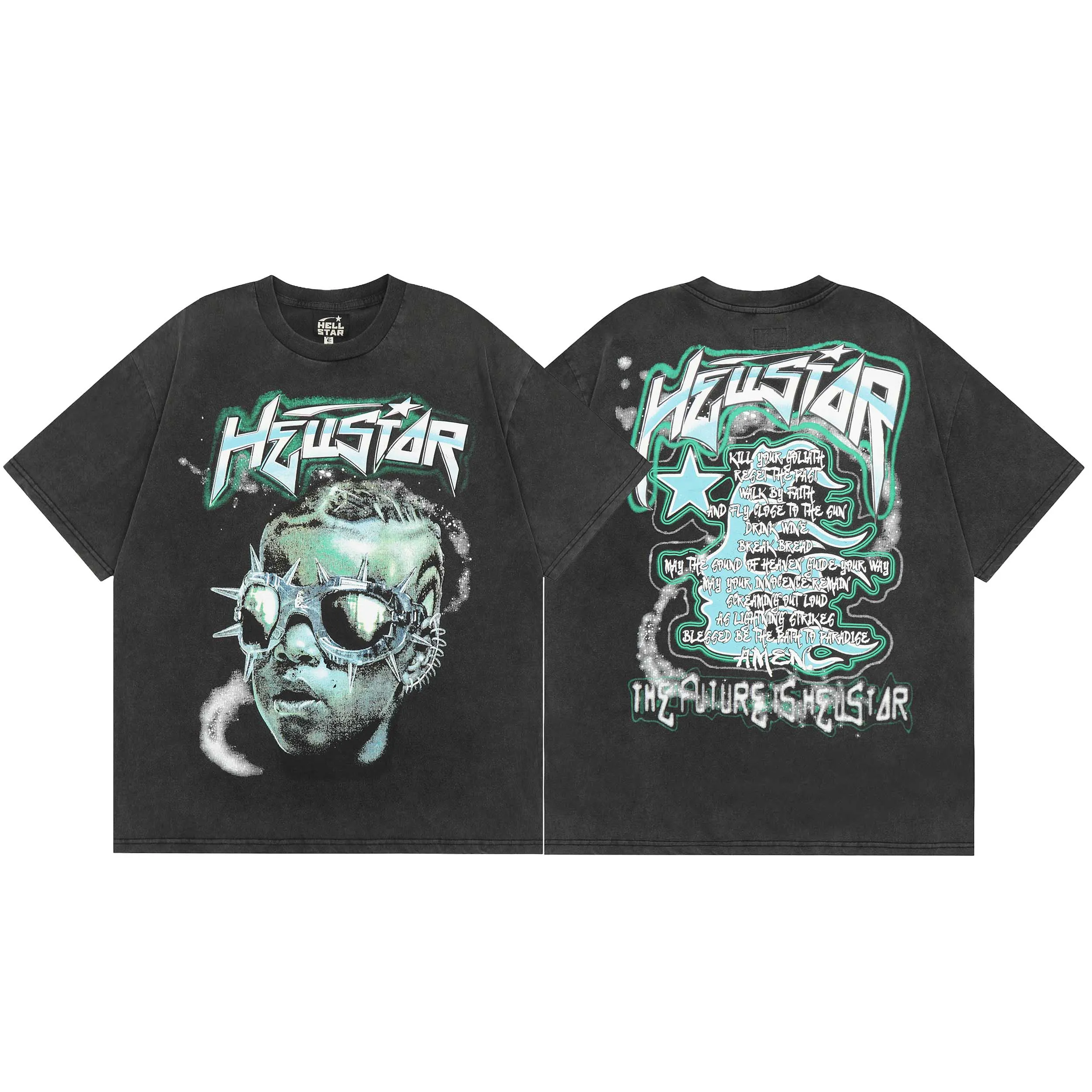 

Hellstar high quality hip hop rock man print casual cotton top men and women loose new short sleeve