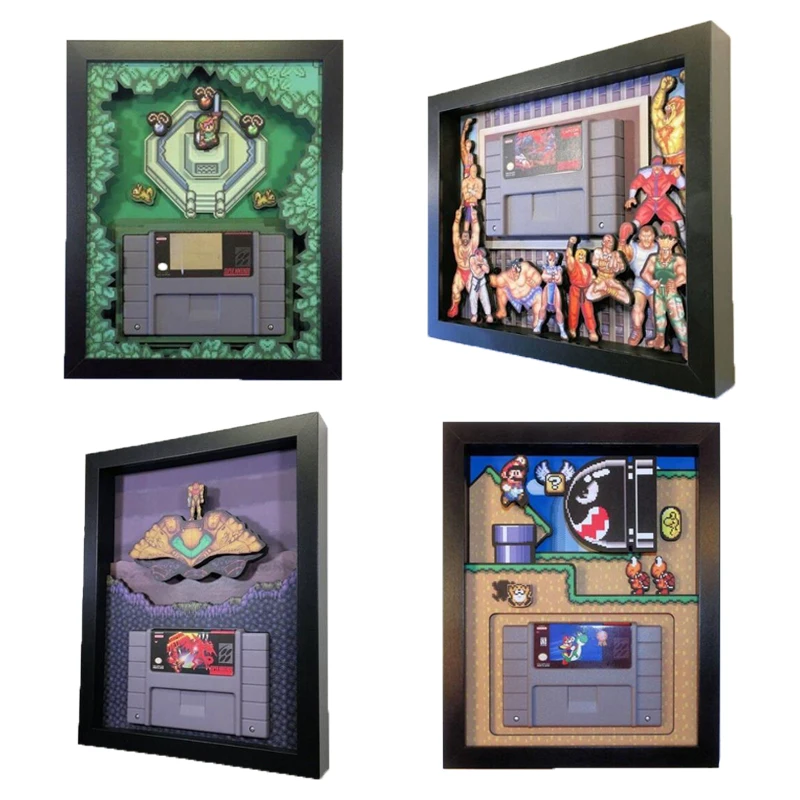 

3D Shadowbox Super Marioed Bros Zeldaed ностальгическая игра ПВХ настенная живопись украшения рамка из ПВХ фото домашнее украшение для стен
