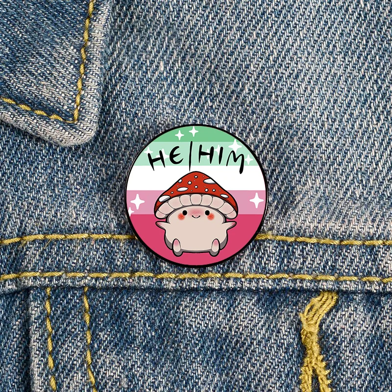 

Abrosexual pride He Him Mushroom pronoun Pin Custom cute Brooches Shirt Lapel teacher tote Bag backpacks Badge gift pins