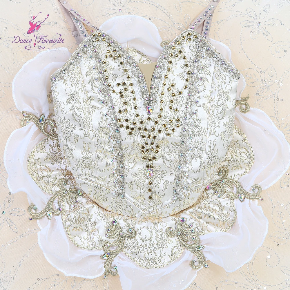 Балетная юбка-пачка B24132 верхний лиф белого и золотого цвета для танцев