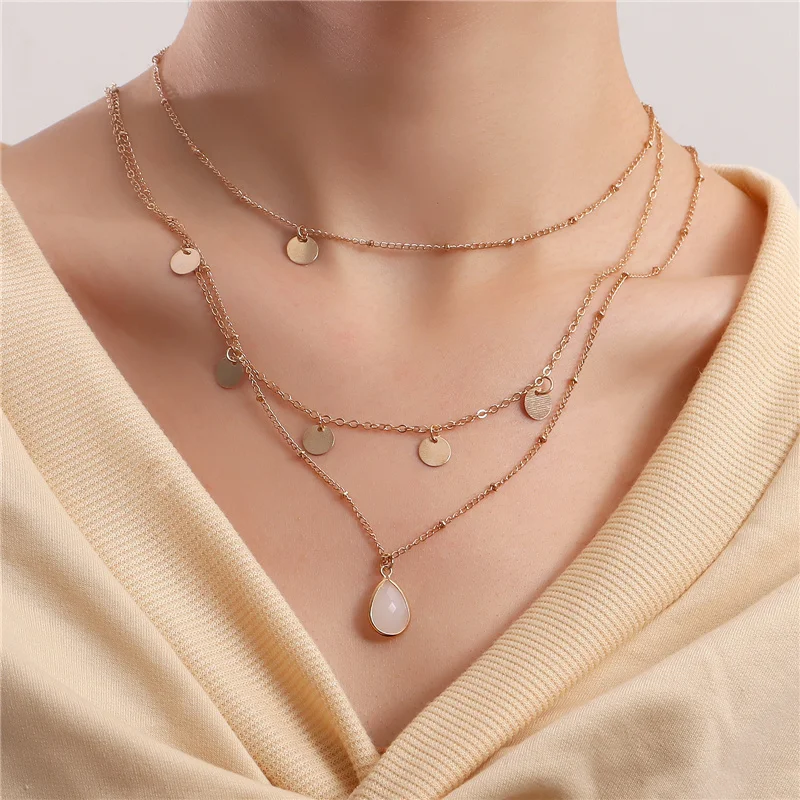

Цепочка Женская многослойная с подвеской в виде капли воды