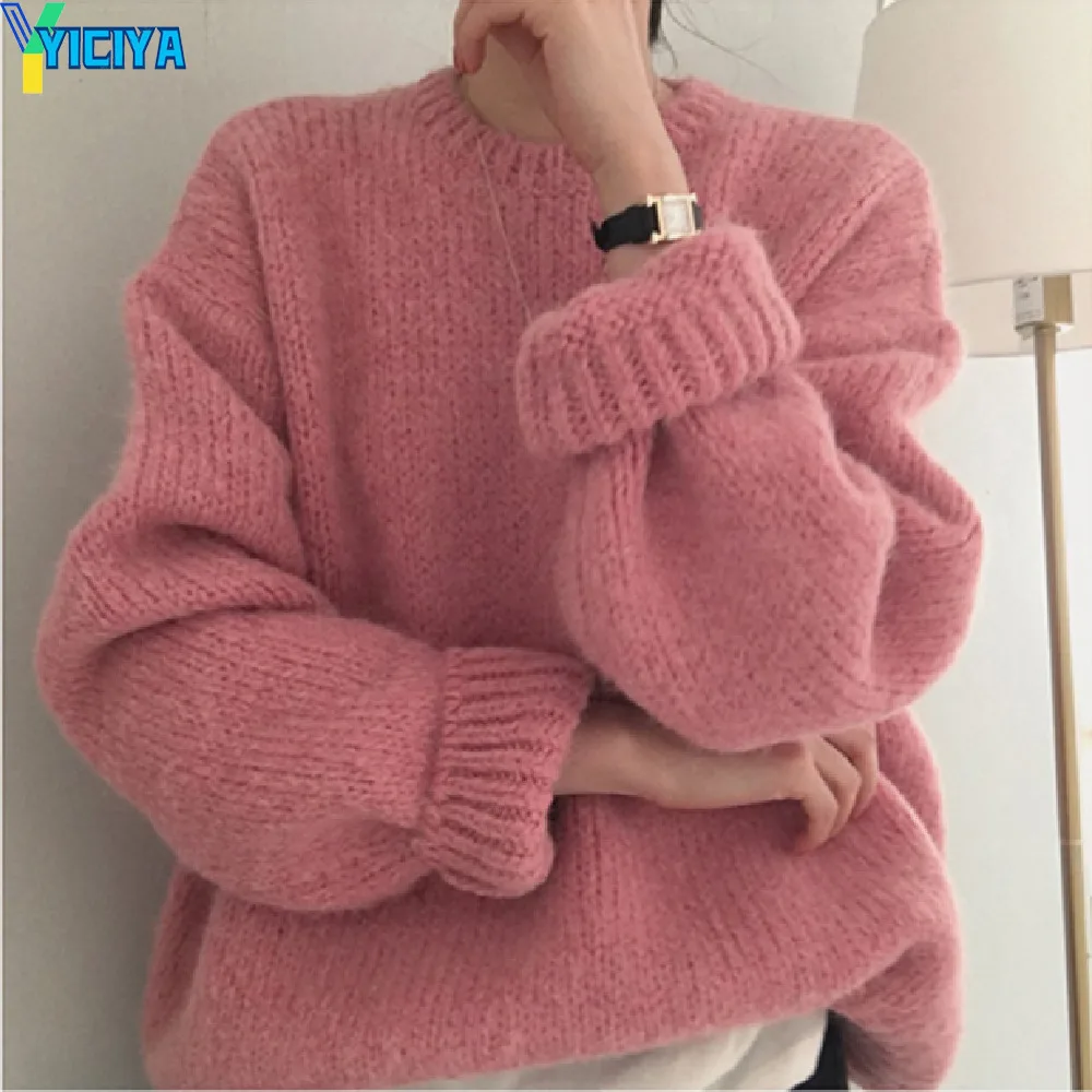 

YICIYA Womens Autumn Winter Sweaters Pullover Female Knitting Overszie Solid Long Sleeve Y2k Loose Streetwear Knitted Outerwear