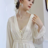 houzhou sexy silk robes for women two piece sleep set bathrobe bow lace sleepwear pour female luxury dressing gown negligee