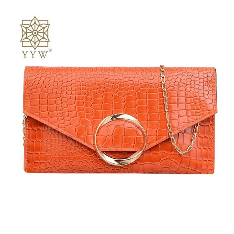

Alligator Orange Envelope Clutch Fashion PU Leather Clutch Bag With Chain Designer Lady'S Handbag Purse Chain Crossbody Bag 2023