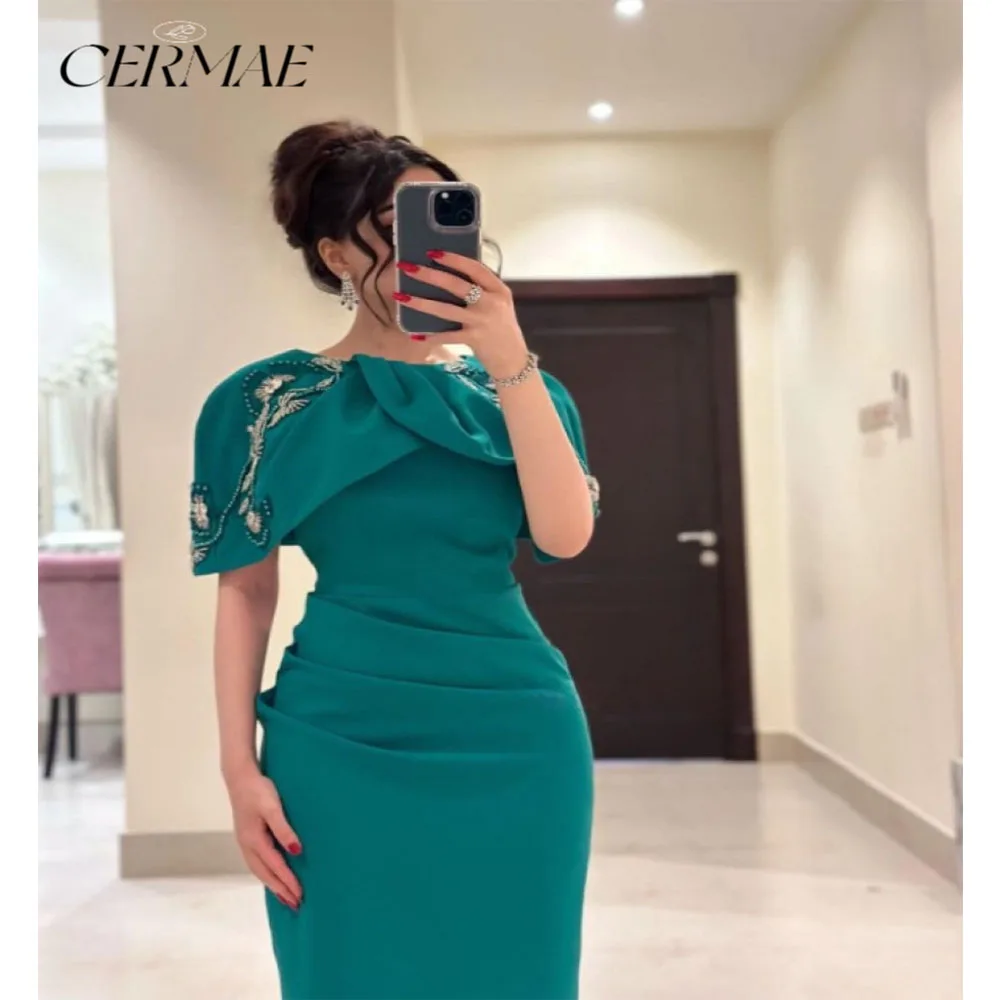 

CERMAE Green Embroidery Shawl Waisted Elegant Formal Evening Prom Bridesmaid Party long Dress for Women 2023