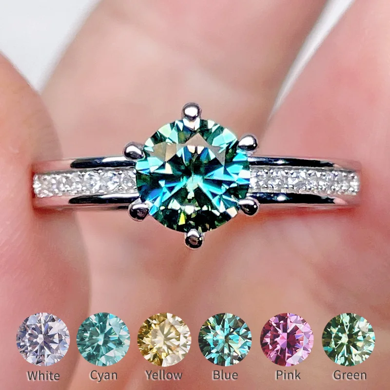 

2022 Rushed 100% Moissanite Ring Jewelry 0.5-2CT Color Blue Pink Yellow Green Crown For Women Trendy Silver Design 925 Eternal