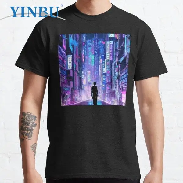 

Night in Tokyo City - City lights, purple pink and blue YINBU Brand High quality Men's short t-shirt 2023 Graphic Tee