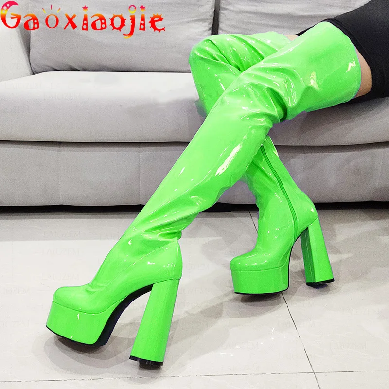 

Women's New Elasticity Over-the-knee Boots Side Zipper Skinny Sexy Stage Perform Shoes Nightclub High Heels Model Catwalk Pumps