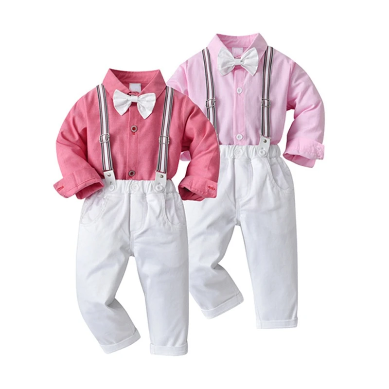 Toddler Boys Clothing Set Autumn Spring Children Formal Shirt Tops+Suspender Pants 2PCS Suit Rompers