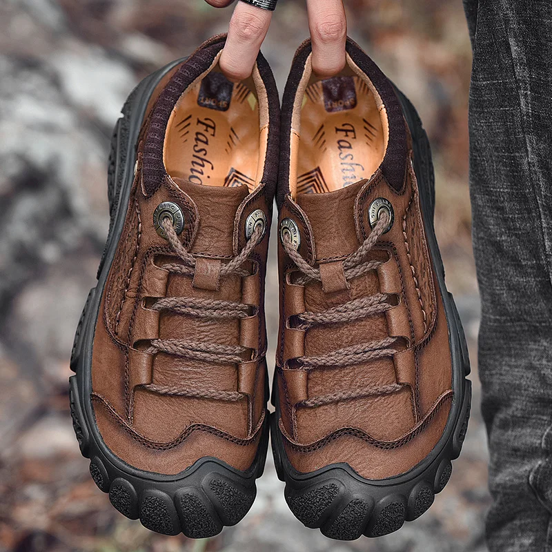 

Genuine Leather Men Lace Up Fashion Sewing Design New Arrival Classics Style Men's Casual Shoes Hiking Footwear Outdoor Jogging