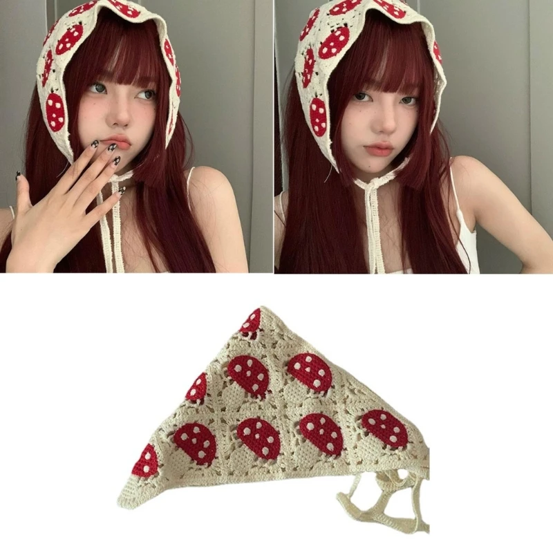 Mushroom Hair Bandana Knitted Head Kerchief Women Handmade Crochet Hair Scarf Drop Shipping