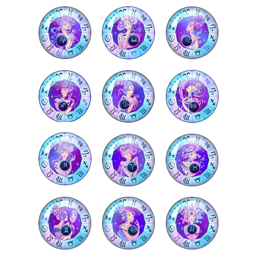 

12 Zodiac Glass Cabochon 12mm-40mm Photo Pure Handmade Creative Constellation Flat Back Making Findings Jewelry Making