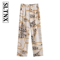 sltnx womens pants 2022 spring and autumn fashion office formal trousers printing straight pants high waist zipper fly trousers