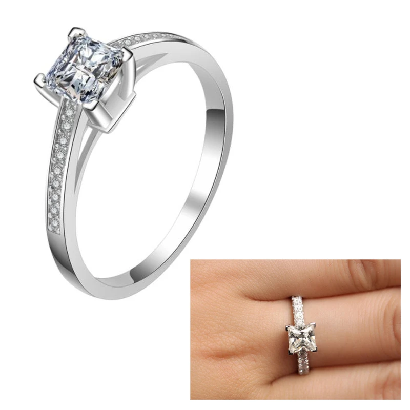 

Silver Natural Gemstones White Sapphire Birthstone Bride Wedding Engagement Ring Size 6 7 8 9 Fashion Jewelry Accessories
