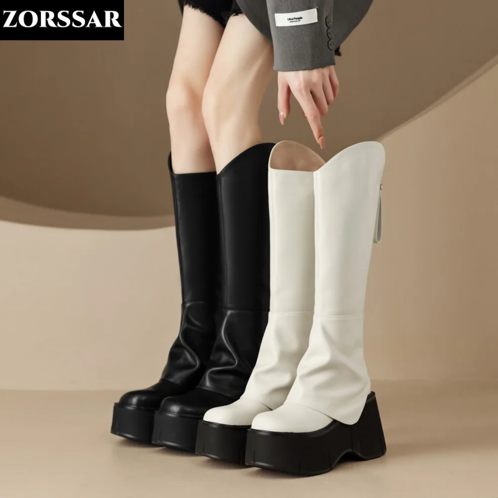 Женские Современные Сапоги из коровьей кожи, сапоги до колена на танкетке, осенне-зимняя модная водонепроницаемая обувь для ночного клуба и танцев, ботинки до бедра