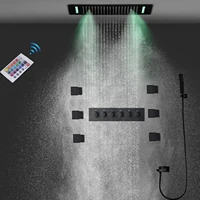 2022 high quality large 5functions recessed thermostatic shower system rainfall waterfall led faucet bath massage body jet set