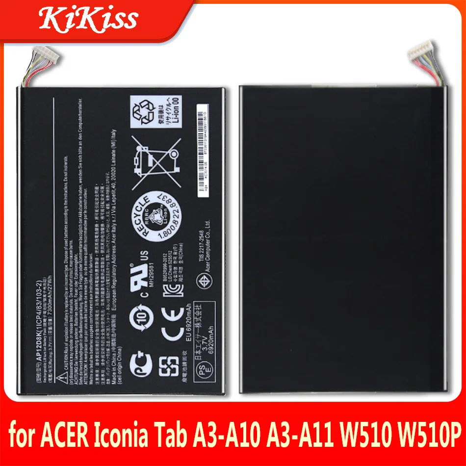 

Tablet Battery AP12D8K for ACER Iconia Tab A3-A10 A3-A11 W510 W510P 3.7V 7300MAH 27WH with Track Code