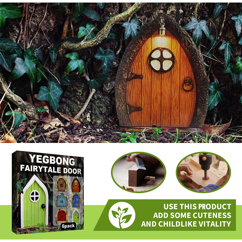

6Pcs Wood Miniature Fairy Dwarf Window Door Gnome Art Courtyard Garden Statues Decor Art Sculpture Decoration Accessories