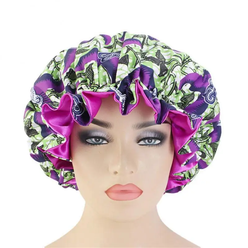 

Satin Bonnet Double Layer Printed Pattern Reversible Night Sleeping Bonnet for Home Use