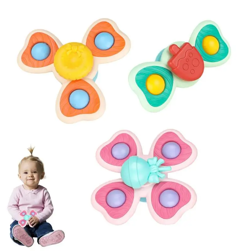 

3pcs Suction Rotating Rattle Bath Toys Suction Cups Spinning Top Toy For Baby Infant Insect Gyro Relief Stress Educational Toys
