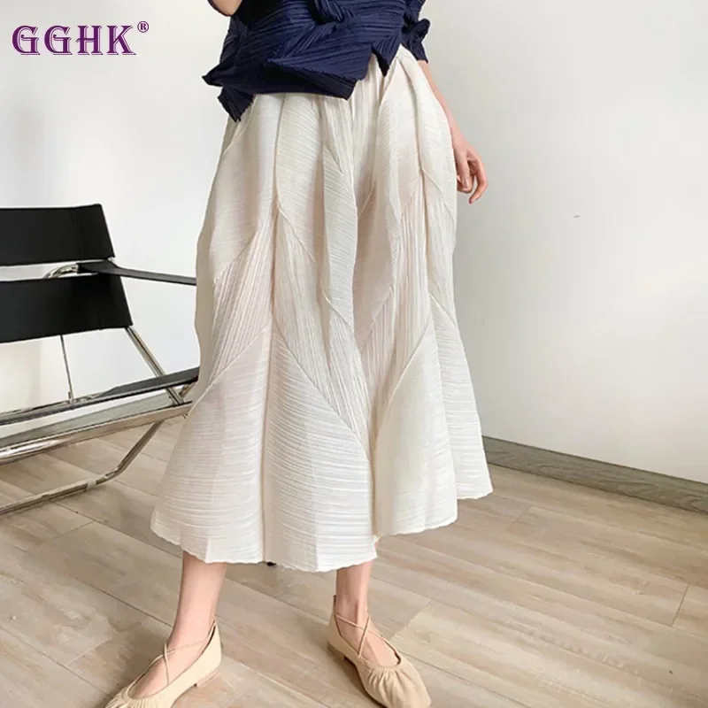 Плиссированная Однотонная юбка GGHK Miyaek неравномерного дизайна элегантная с