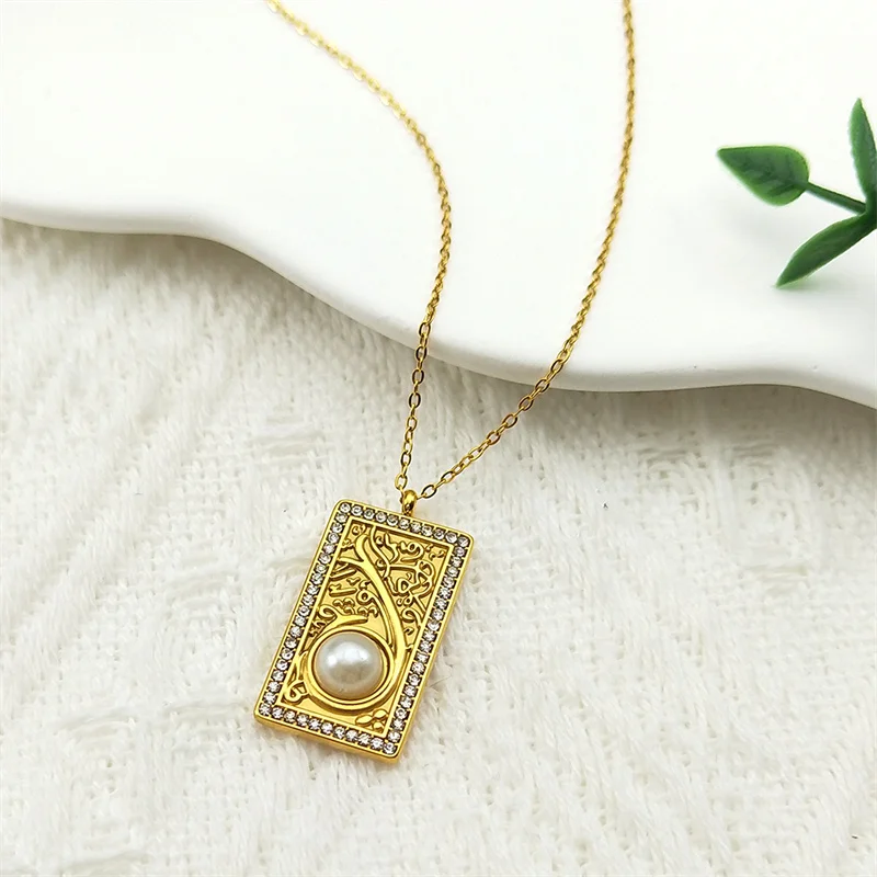 Классическое ожерелье с квадратной медалью для женщин и мужчин из нержавеющей