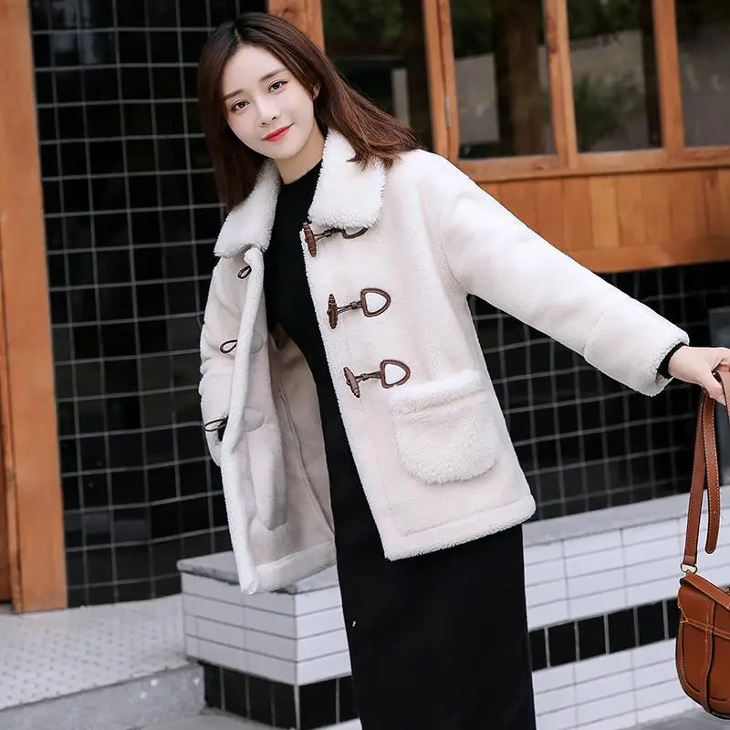 tendy fur brown button short Jacket Women Faux Fur Coat Autumn Winter Imitation Fur Coat Short Women Veste Femme cute vintage