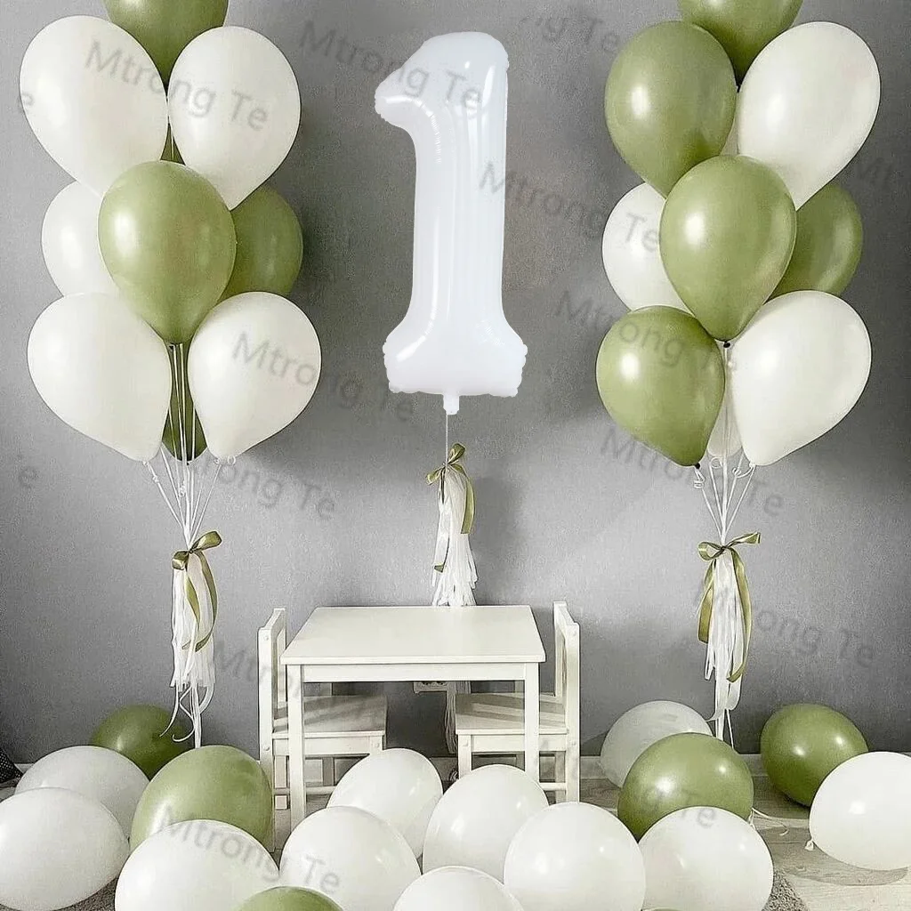 

36 шт./лот латексные воздушные шарики авокадо зеленого цвета 40 дюймов белые цифры из фольги гелиевые шарики детские праздничные украшения дл...