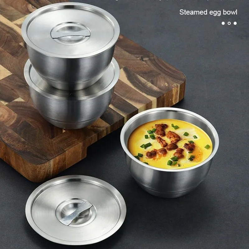 

Миска для яиц из нержавеющей стали с крышками для фруктов, салата, столовая посуда, контейнер для пудинга Ramekin, мини-горшок для выпечки