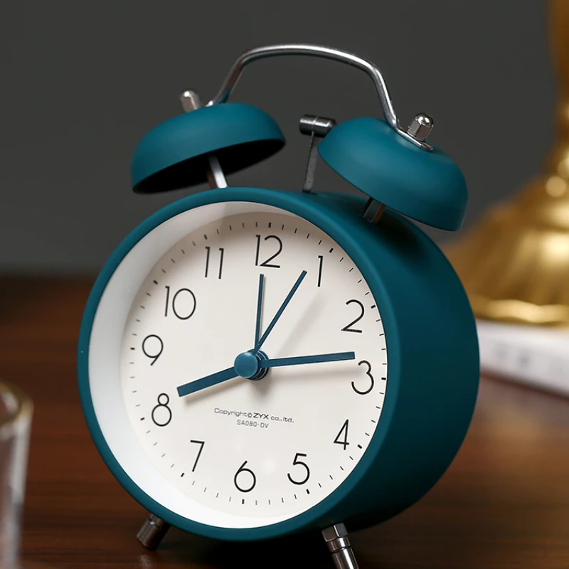 

Metal Luxury Alarm Clock Quiet for Students Bedside Clock Bedroom Desk Clock Big Bell Lazy Alarm Bell with Light