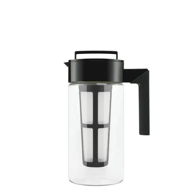 

Deluxe Black Tritan Plastic 1 Quart Coffee Maker Pitcher with Secure Airtight Lid, Perfect for Homemade or Commercial Brews.