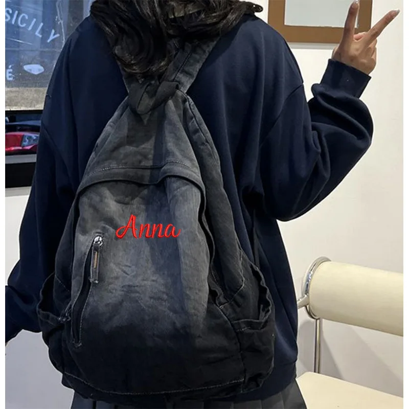 Новый вместительный Джинсовый Рюкзак с персонализированным именем джинсовый