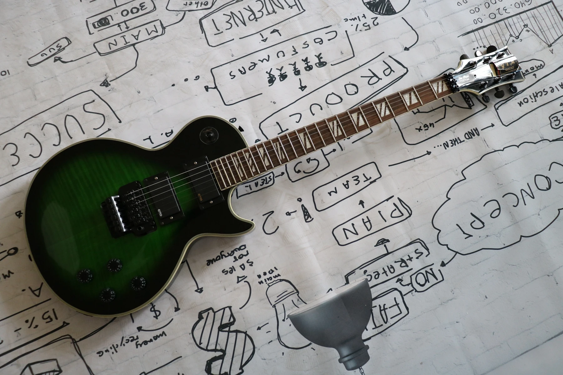 

Черно-зеленая Новая электрическая гитара, пикап EMG, красное дерево, фингерборд shell, играние, поддержка заказа