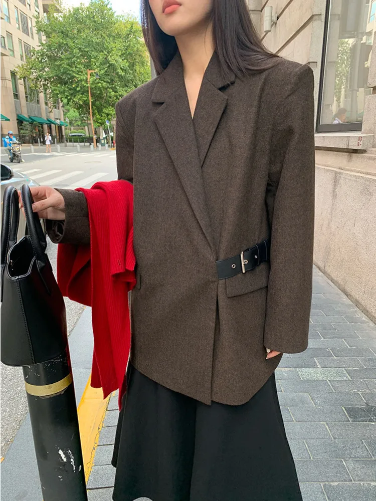 BZVW High Street блейзер женский с зубцами сплошной цвет со сборкой на талии